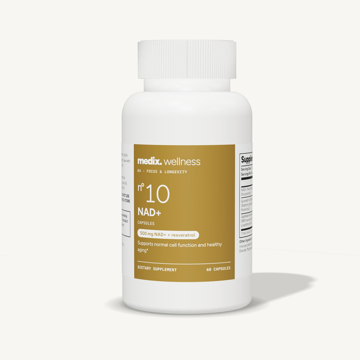 Medix formula 10 NAD+ supplement, 500 mg NAD+ with resveratrol and quercetin, 60 capsules