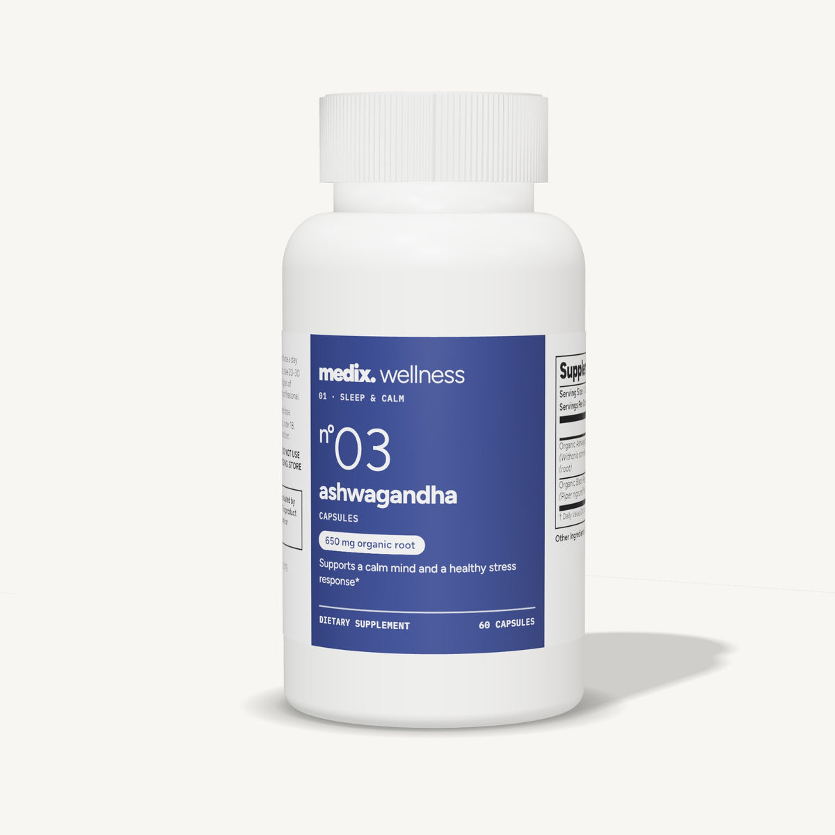 Medix formula 03 ashwagandha supplement, 650 mg organic ashwagandha root, 60 capsules