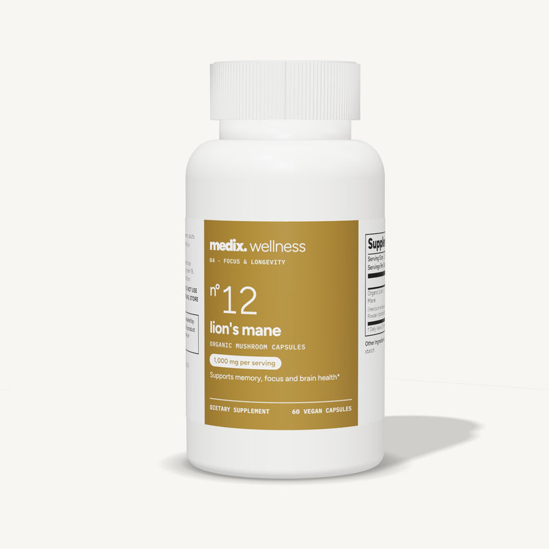 Medix formula 12 lion's mane supplement, 1,000 mg organic lion's mane, 60 vegan capsules
