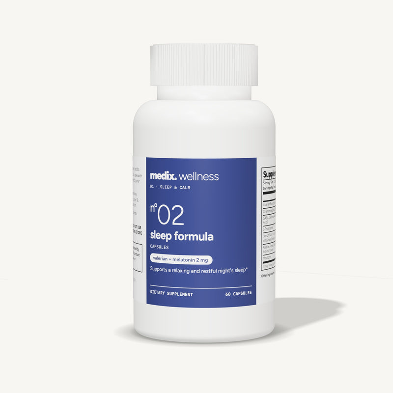 Medix formula 02 sleep formula supplement, valerian, chamomile and 2 mg melatonin, 60 capsules